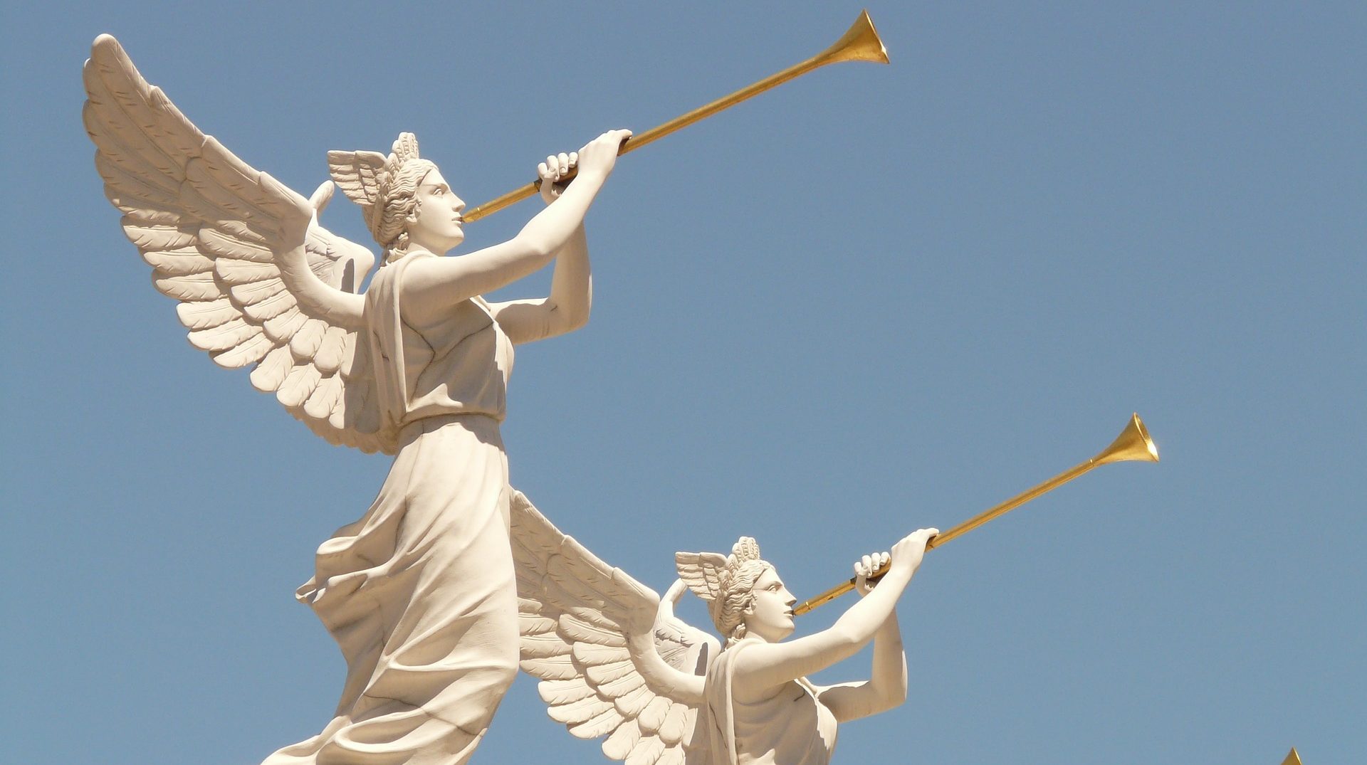 Angels blow on trumpets
