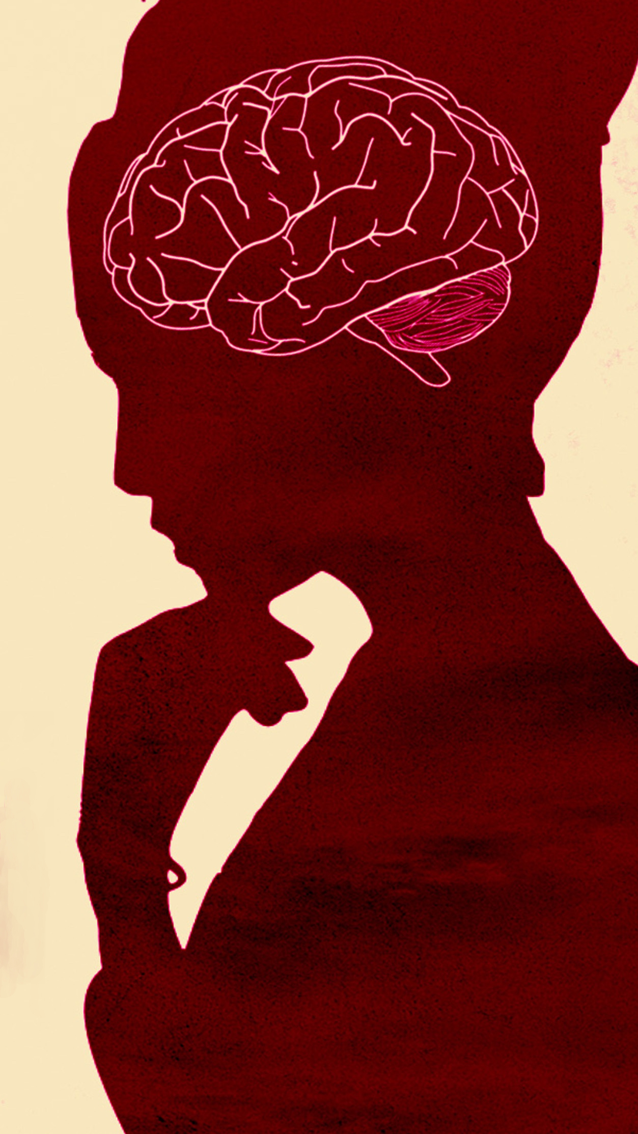 Silhouette of a woman in reflection with her brain visible